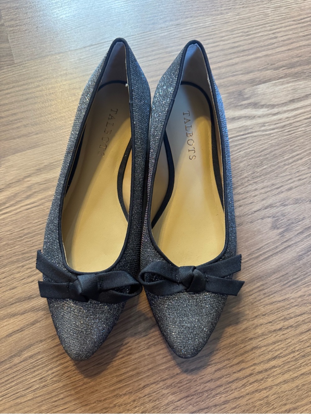 Talbots Women's Glitter Bow Pointed-Toe Flats in Charcoal Gray